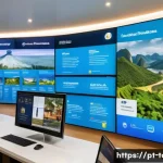 관광 연구에서의 데이터 분석 - A vibrant, modern tourism marketing control room filled with diverse professionals analyzing large i...