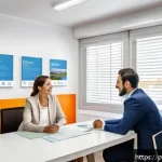 여행사 운영 법규 - A professional travel agency office in Brazil, showing a well-organized modern workspace with certif...