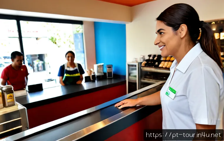 Home 17 고객 경험 관리 이론 - Photorealistic customer experience management scene in a welcoming Brazilian retail café, an attenti...